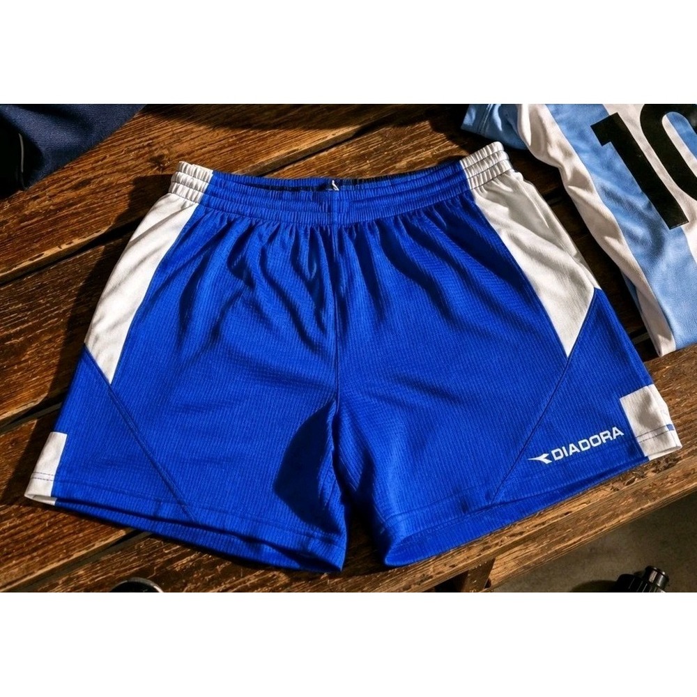 Vintage Diadora Soccer Shorts Men's M Blue White Y2K Blokecore Athletic EUC 90s